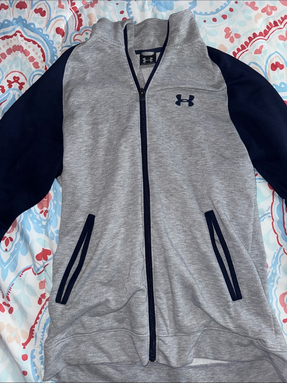 Under Armour Men's Gray Body with Navy Sleeves Full-Zip Sweater Jacket